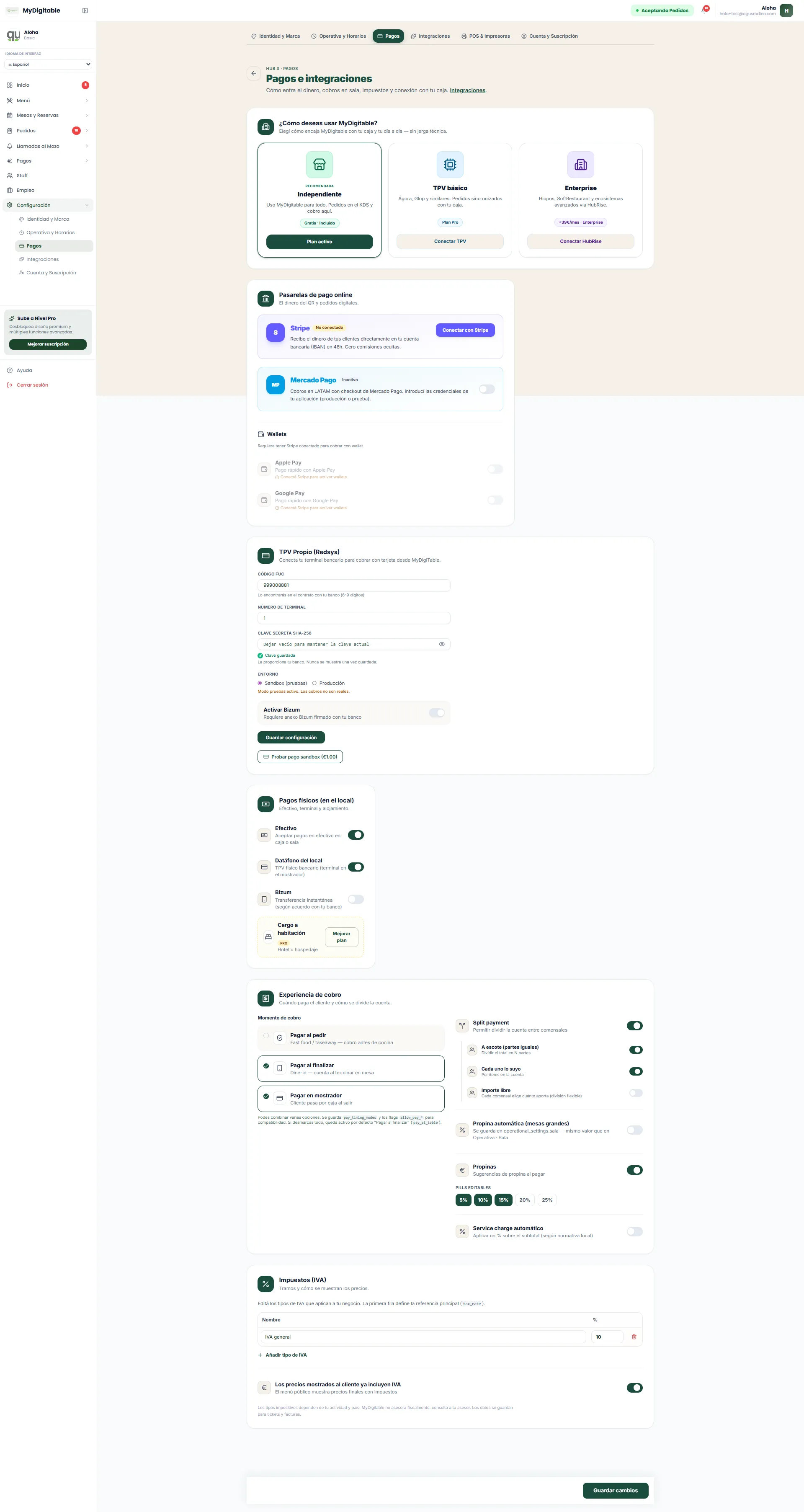 Configuración de métodos de pago
